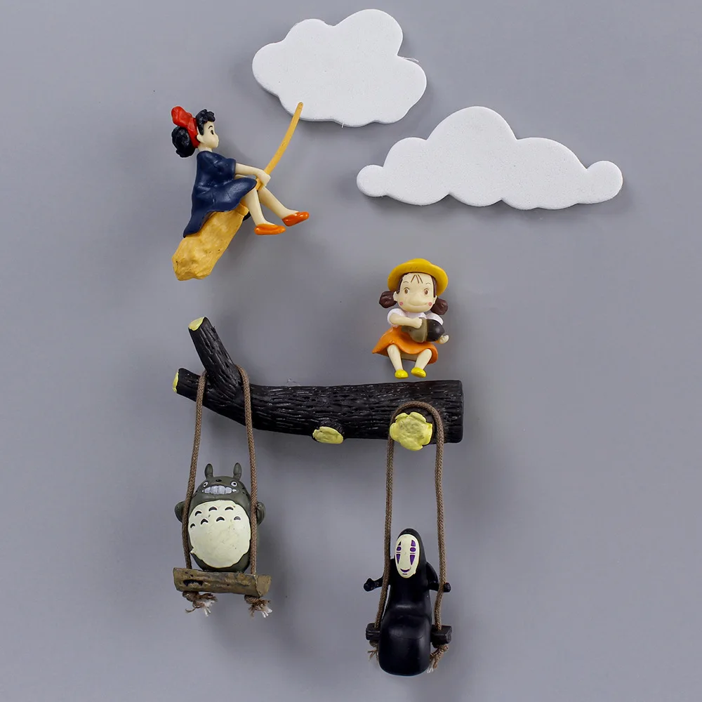 

5pcs Set Kwaii Anime Kiki's Delivery Service Totoro Refrigerator Sticker PVC Dolls Cute No Face Man Figures Magnetic Absorption