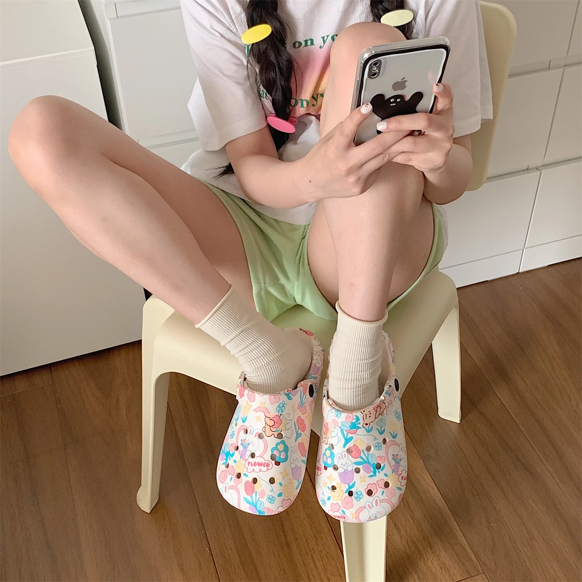 2022 New Summer Students Cute Women's Shoes EVA Material Adult Sandals Pink Flowers Light Slippers Baotou Anti-collision Women's