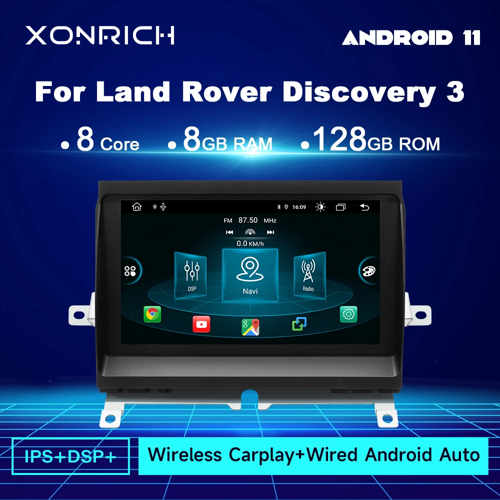 

8 ГБ беспроводной Carplay Android 12 автомобильный радиоприемник мультимедийный плеер для Land Rover Discovery 3 LR3 L319 2004 ~ 2009 Навигация Аудио