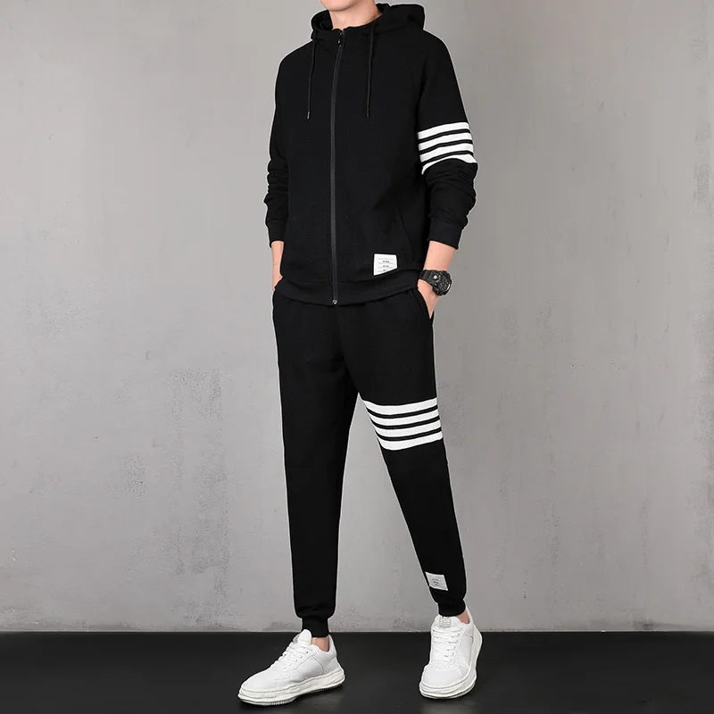 

Men Sets Tracksuit die+Pants Zipper Stripe Fasion Casual Outdoor Sports Join Fitness Sportswear Men Sweatsirt Suit M-6XL