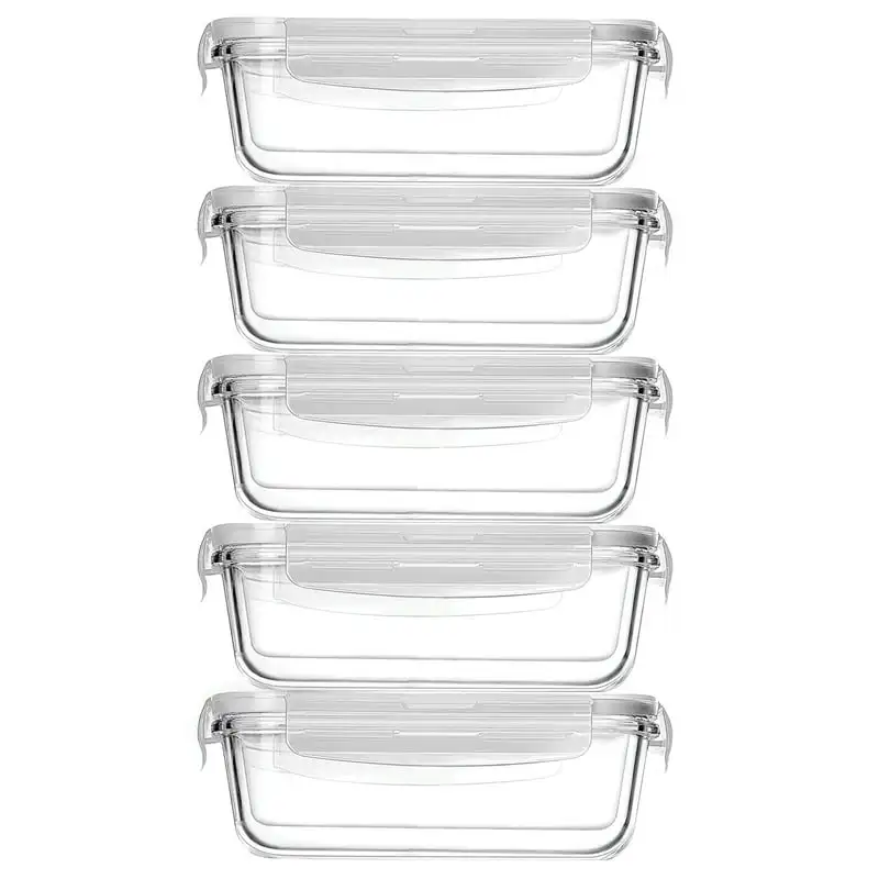 

of 5 Stackable Borosilicate Glass Food Storage Containers, 30 Oz