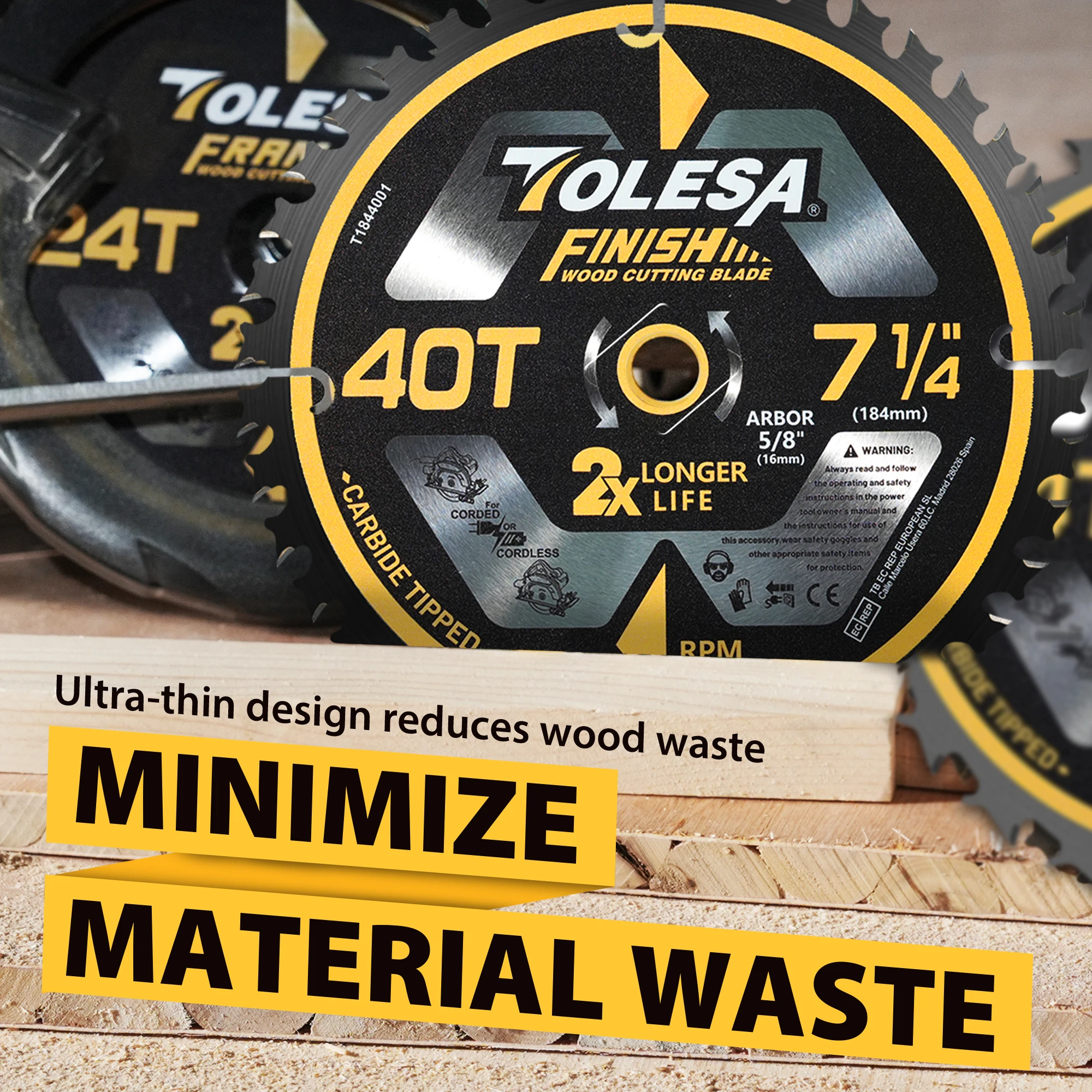 Полотно для циркулярной пилы TOLESA 7-1/4 дюйма 40 зубьев с оправкой 5/8 карбидные зубья
