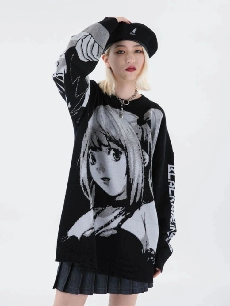 

Autumn Winter Y2k Sweater Women Cartoon Letter Print O Neck Long Sleeve Knitted Pullovers Lazy Style Punk Gothic Harajuku Tops