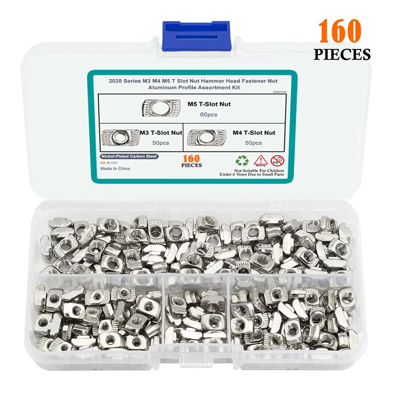

160 шт., набор Т-образных гаек M3 M4 M5 серии 2020