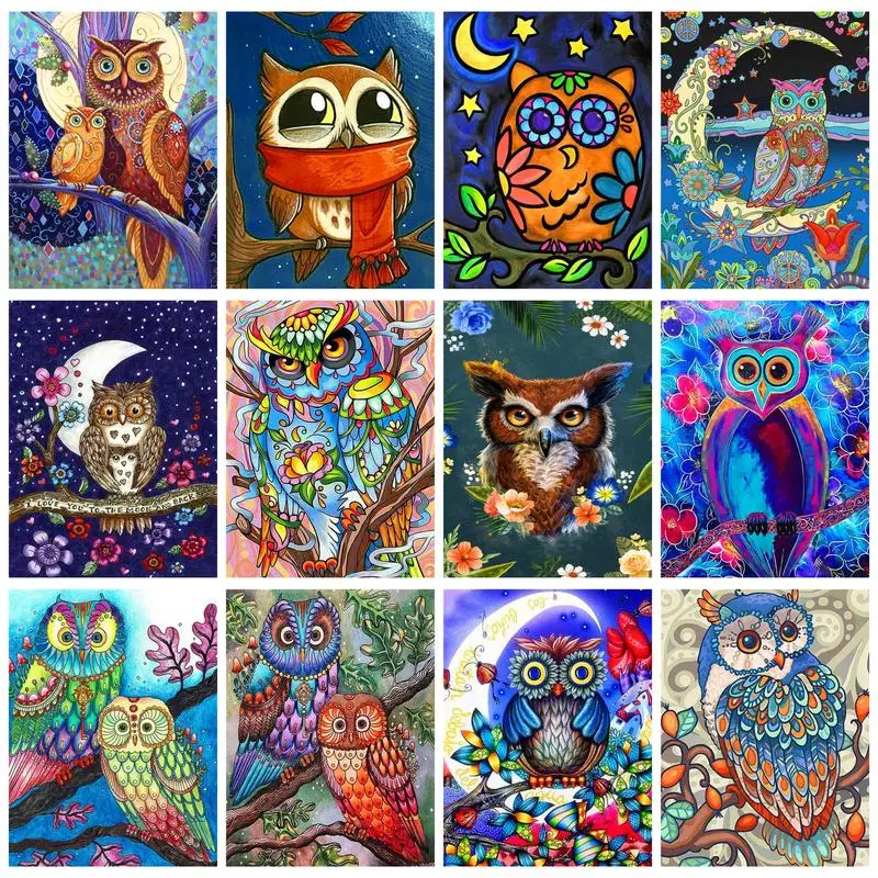 Купи CHENISTORY Modern Painting By Numbers Colorful Owls For Adults Kids Gift Wall Art On Canvas Acrylic Paints Cartoon Painting за 363 рублей в магазине AliExpress