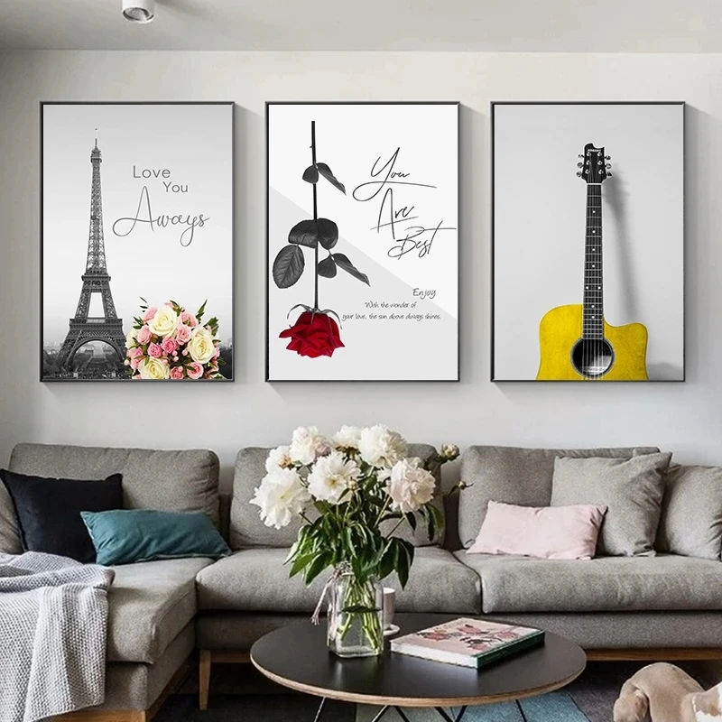 

Скандинавская Эйфелева башня в Париже, Картина на холсте, ландшафт, настенная фотография, цветы розы, Художественная печать, Современная го...