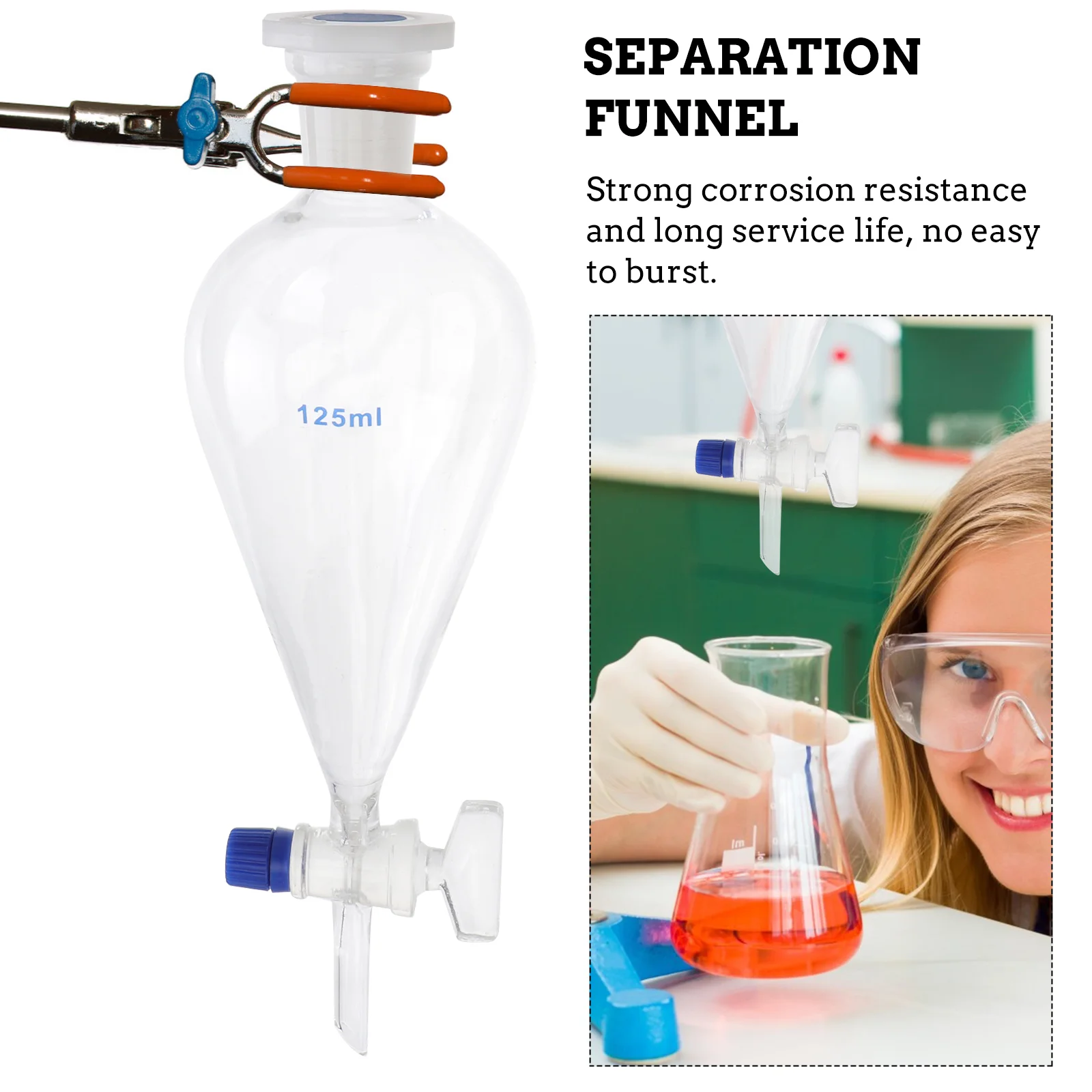 

125 мл, утечка грушевидной формы, разделительная Воронка в форме груши, стандартная коническая Высокая боросиликатная металлическая