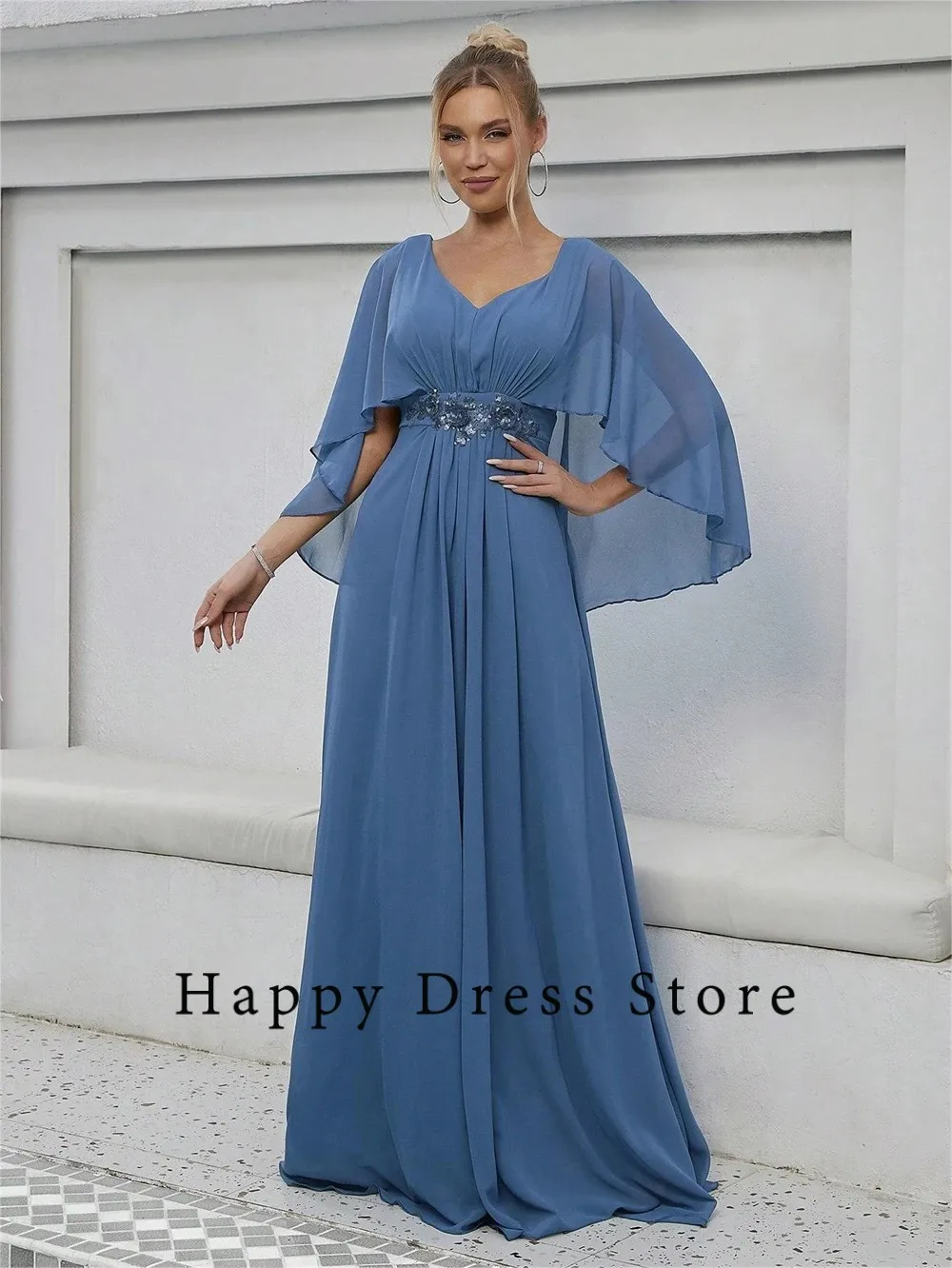 Женское шифоновое платье с блестками простое ТРАПЕЦИЕВИДНОЕ ПЛАТЬЕ С V-образным