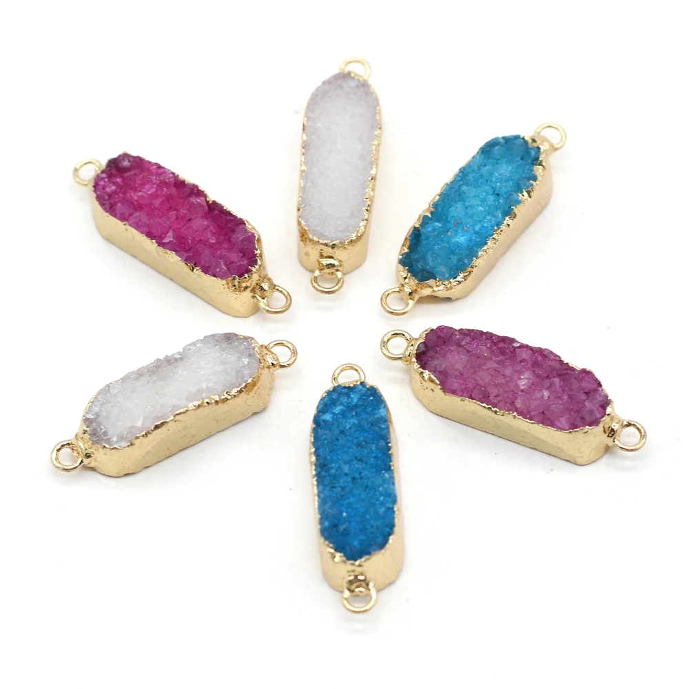 

Natural Stone Agate Crystal Bud Rectangular Gilded Edge Connector CraftDIY Necklace Hanging Jewelry Accessory Gift Making10x34mm