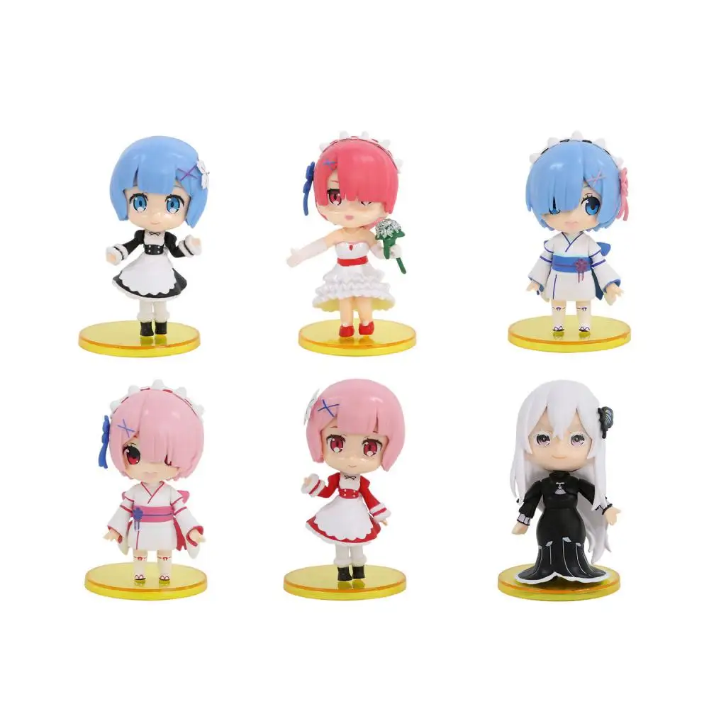 6Pcs Re:life In A Different World From Zero Doll Model Toy Rem Ram Cartoon Doll Model Toys Car Ornaments Q Version Pvc Models