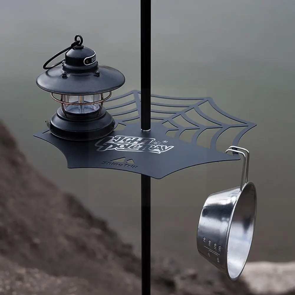 

Outdoor Camping Aluminum Alloy Folding Light Stand Light Hook Tray Lightweight Table Plate Blackened Mini L9j2