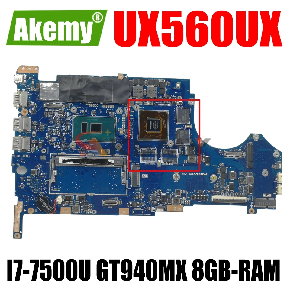 

AKEMY UX560UX Laptop Motherboard For ASUS ZenBook Flip Q524UQ Original Mainboard 8GB-RAM I7-7500U GT940MX