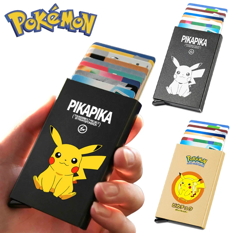 Покемон Пикачу кредитный телефон автоматический всплывающий мужской чехол для банковских карт идентификационная Кредитная карта искусственная защита от кражи бумажник из алюминиевого сплава