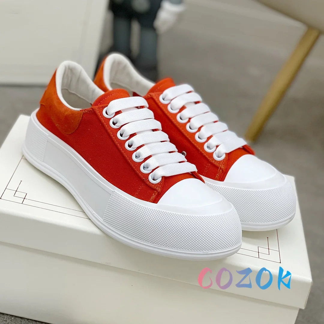 

Classic Rubber Toe Canvas Lace-up Platform Casual Shoes High Quality Women's Sports Shoes Fashion Lady Flat Walking Shoes