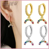 copper colored zircon rainbow pendant hoop earrings for women dainty earrings sparkling jewelry accessories wholesale 2022 trend