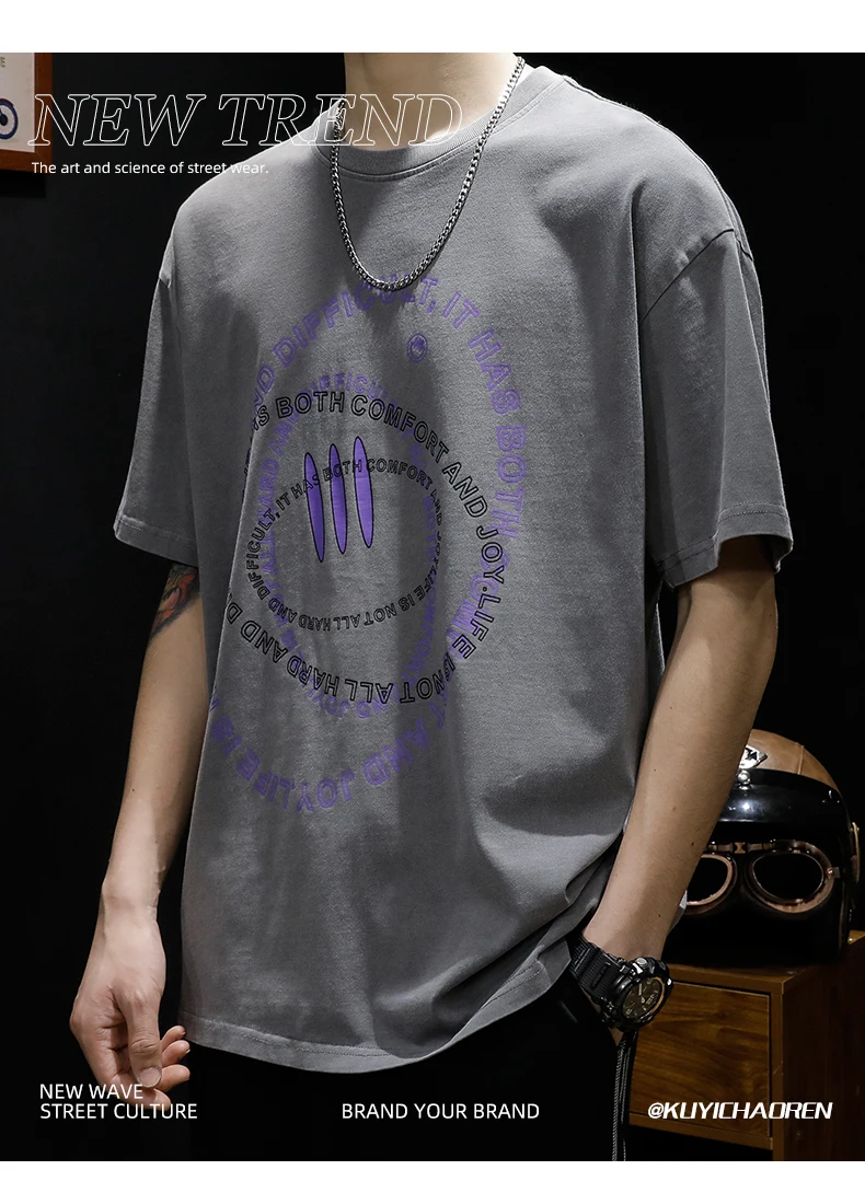 

M5927 Printed short-sleeved t-shirt men's summer 2022 new ins tide brand fat man plus size cotton t-shirt