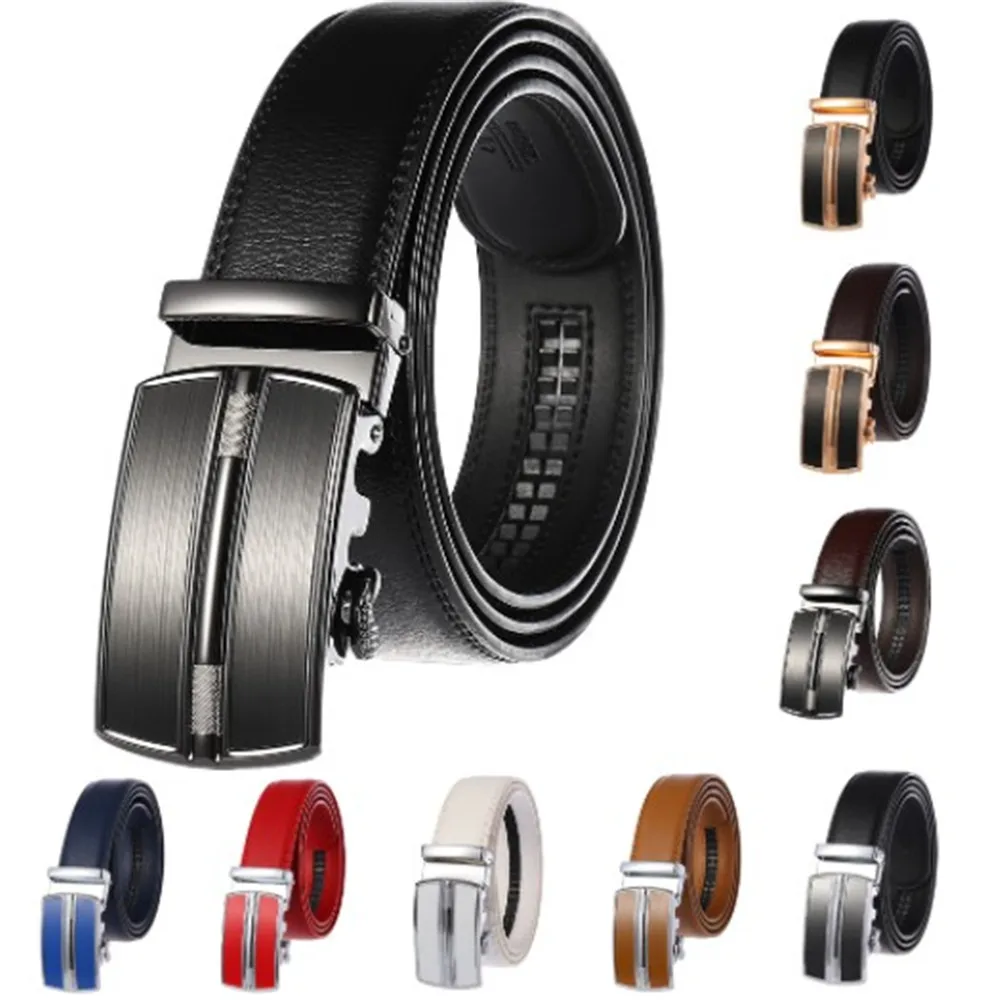 

115cm Men Belt Automatic Buckle Ratchet Business Golf Dress Belt High Quality Leather Belt For Men Strap Casual Buises Waistband