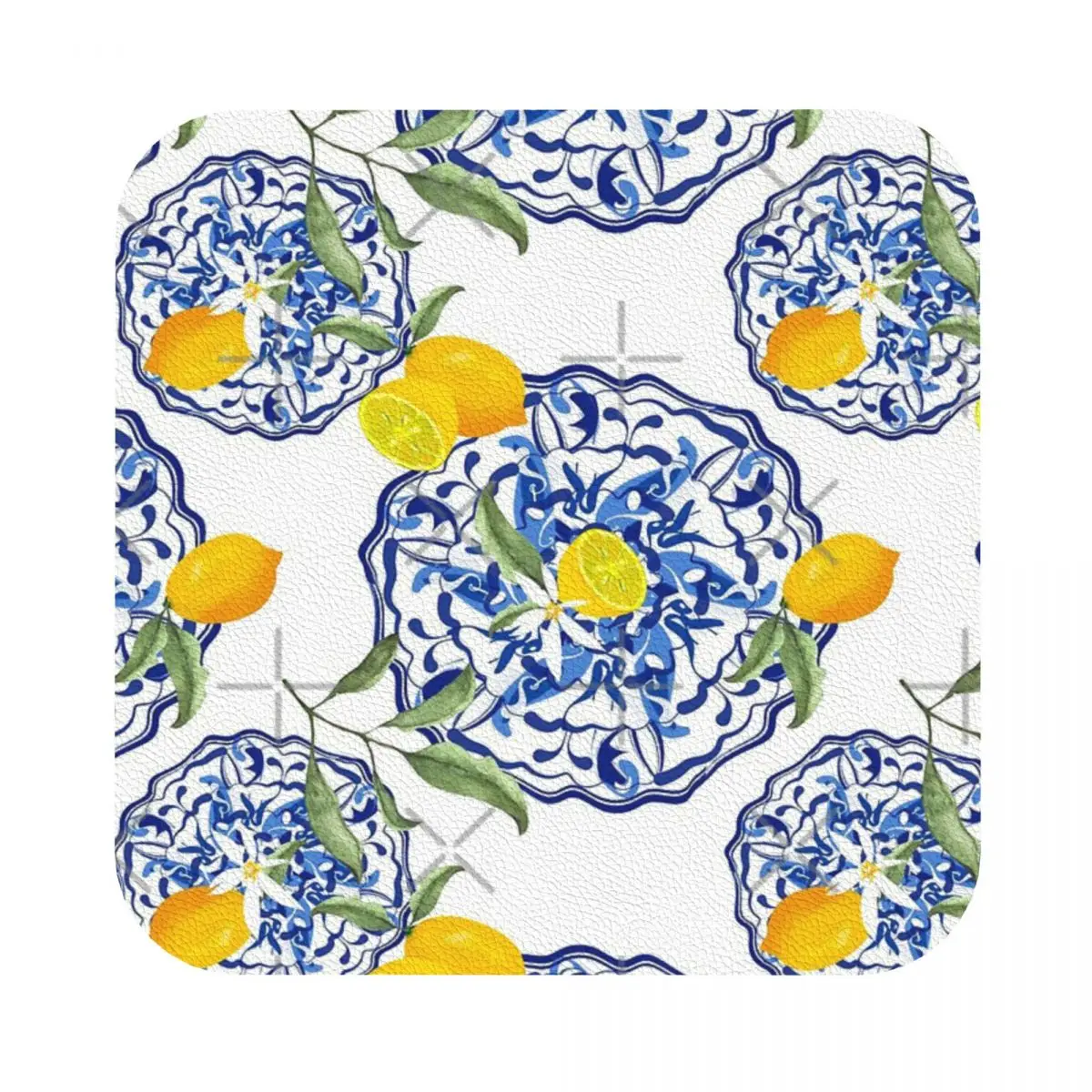 

Simple Summer,citrus,mosaic Leather Coaster Set of 4 Retro Restaurant Scald-proof