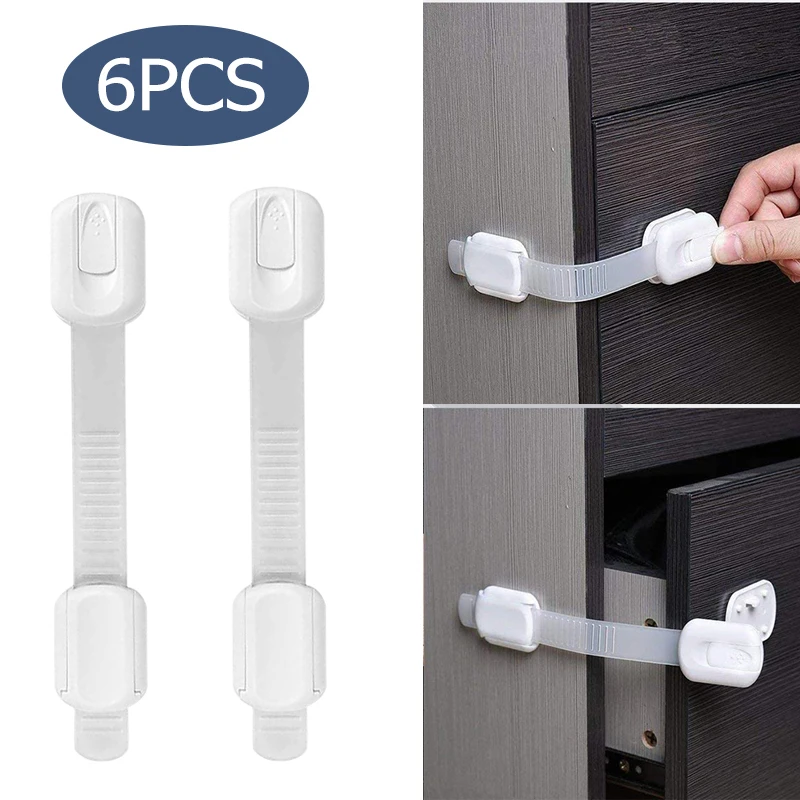 6pcs Baby Safety Protector Child Cabinet Lock Multi-function Plastic Lock Straps Kids Safety Plastic Protection Safety Lock