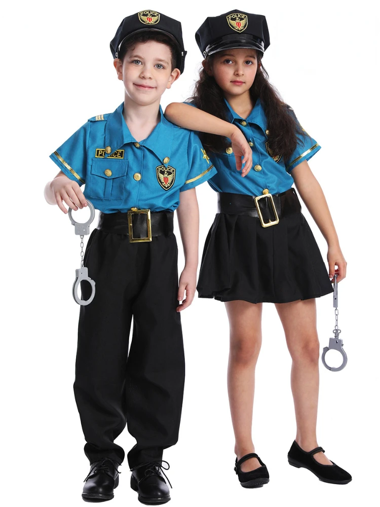 Cop Police Officer Cosplay Uniform for Boys Girls Kids Profession Working Suit Kids Halloween Role Play Dress Up Costume Outfit