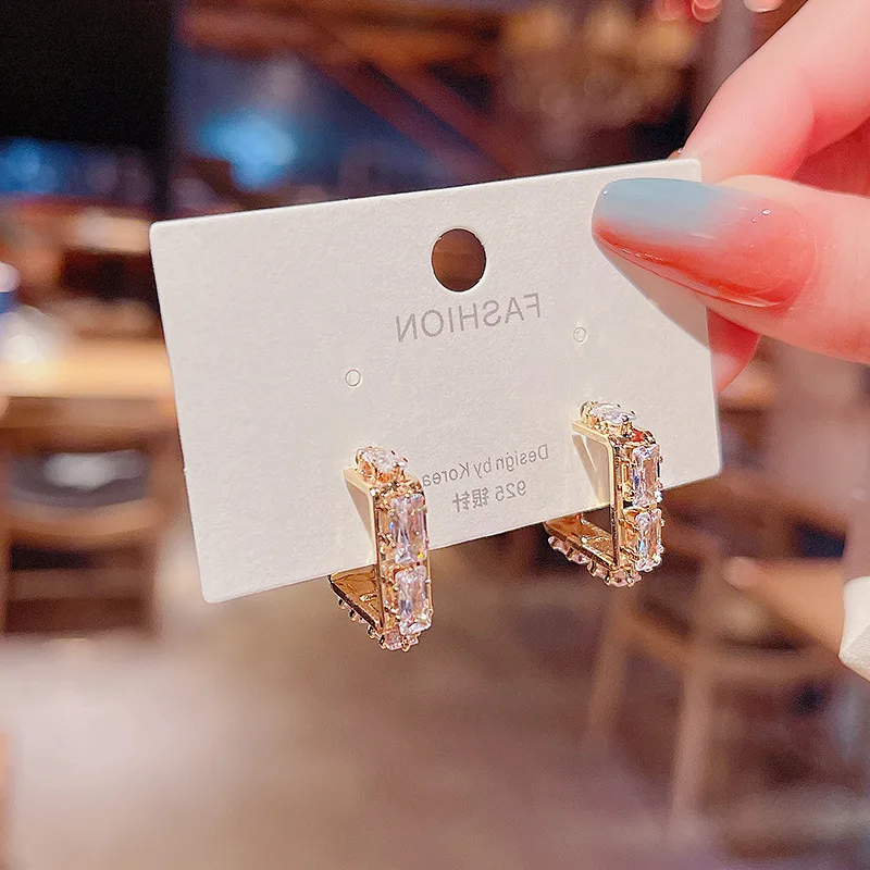 

S925 Silver Needle Geometric Square Zircon Earrings 2021 Sport recommend Earrings For Women Girls Luxurious Wedding
