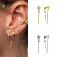 1pair 925 sterling silver stud earrings for women tassel rear hanging chain star earring ear bone buckle vintage jewelry display