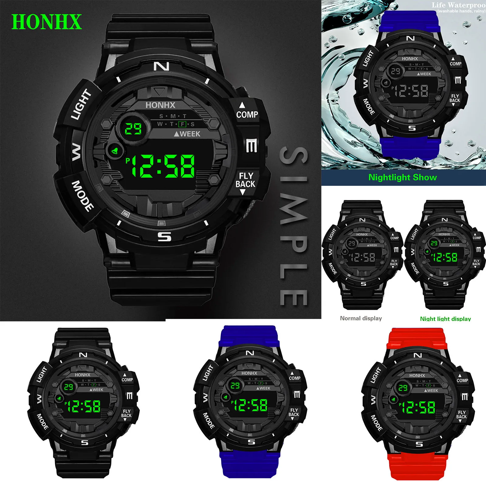 

Week Date Watch Fashion Calendar Unisex Watch Multifunction Alarm Sports Display Sport Watch Sport Watch Leather Strap