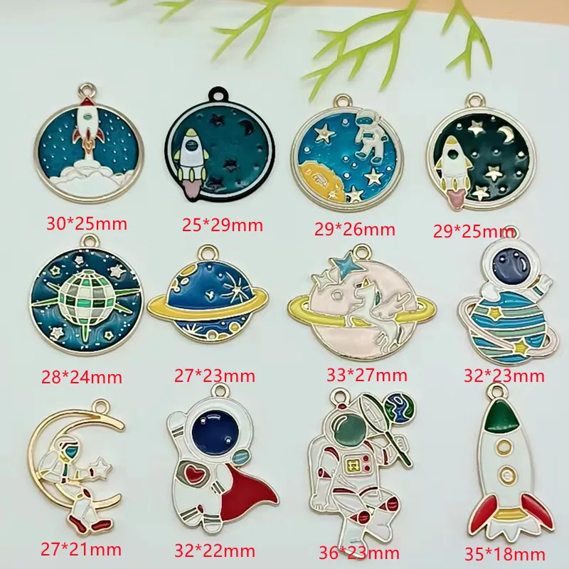 

10 Pack Enamel Cartoon Astronaut Planet Charm Jewelry Making Fashion Earrings Pendant Necklace and Bracelet Charm Classic