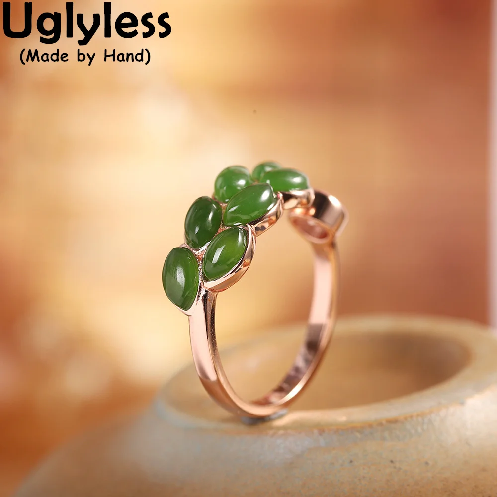 

Кольца Uglyless с натуральными драгоценными камнями кольца из пшеницы женские кольца Hotan Green Jade Jasper покрытые розовым золотом ювелирные изделия из серебра 925 пробы цирконы