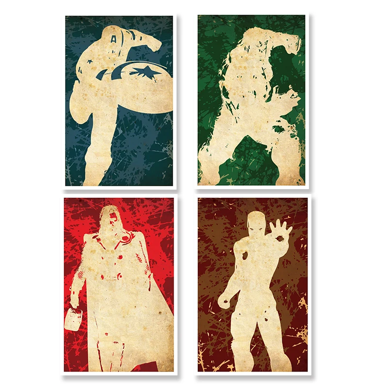 

The Avengers Inspired Poster Canvas Painting Retro Minimalistic Ironman Hulk Thor Captain America Wall Art Decor Prints Picture