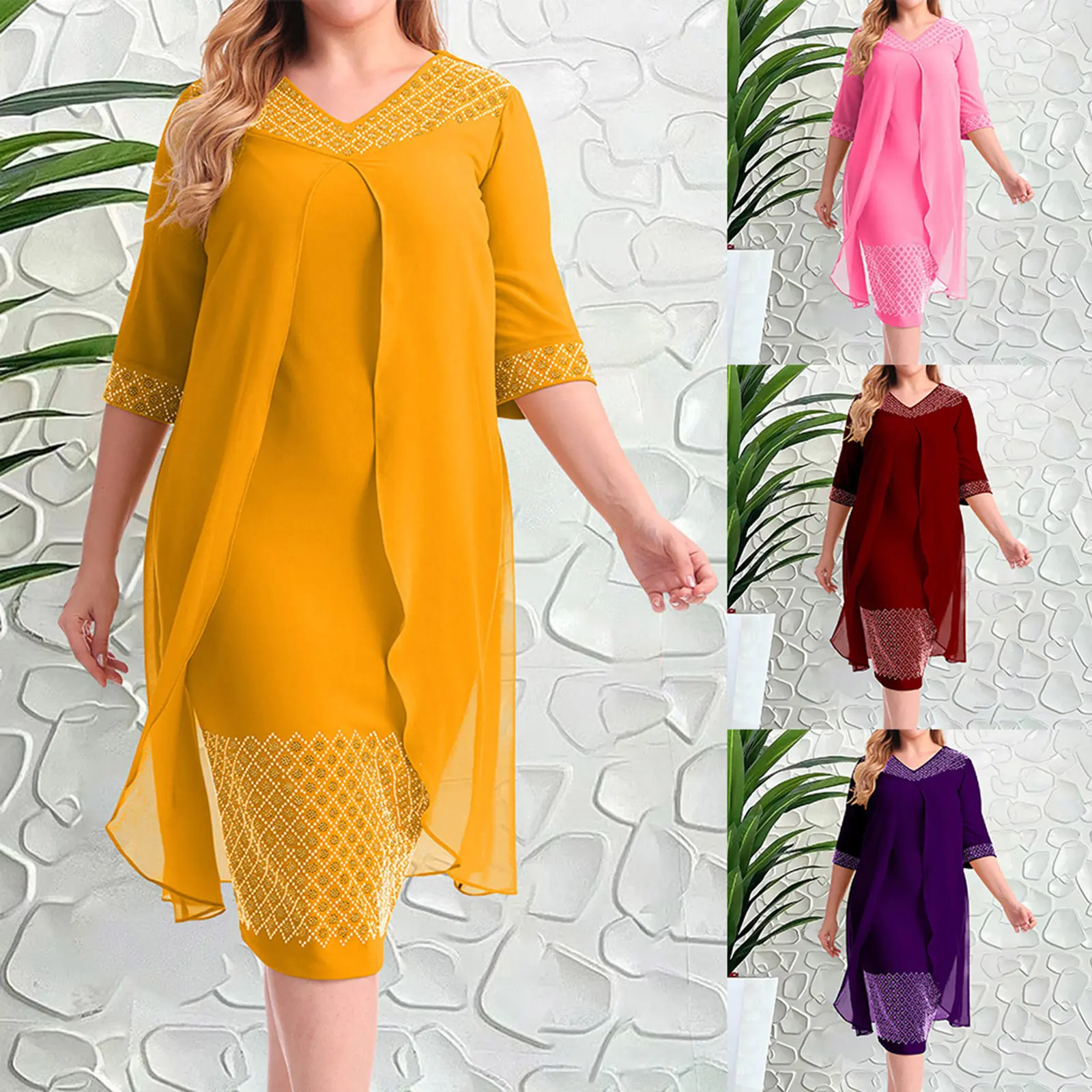 

Женское трикотажное платье-накидка, элегантное кружевное платье с принтом, с круглым вырезом и коротким рукавом, 2023