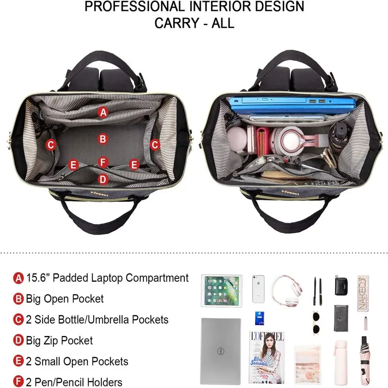 Laptop Backpack for Women,17inch Business Computer Bag Teacher Nurse Backpack Purse with Anti-Thief Pocket, Larger Waterproof Tr
