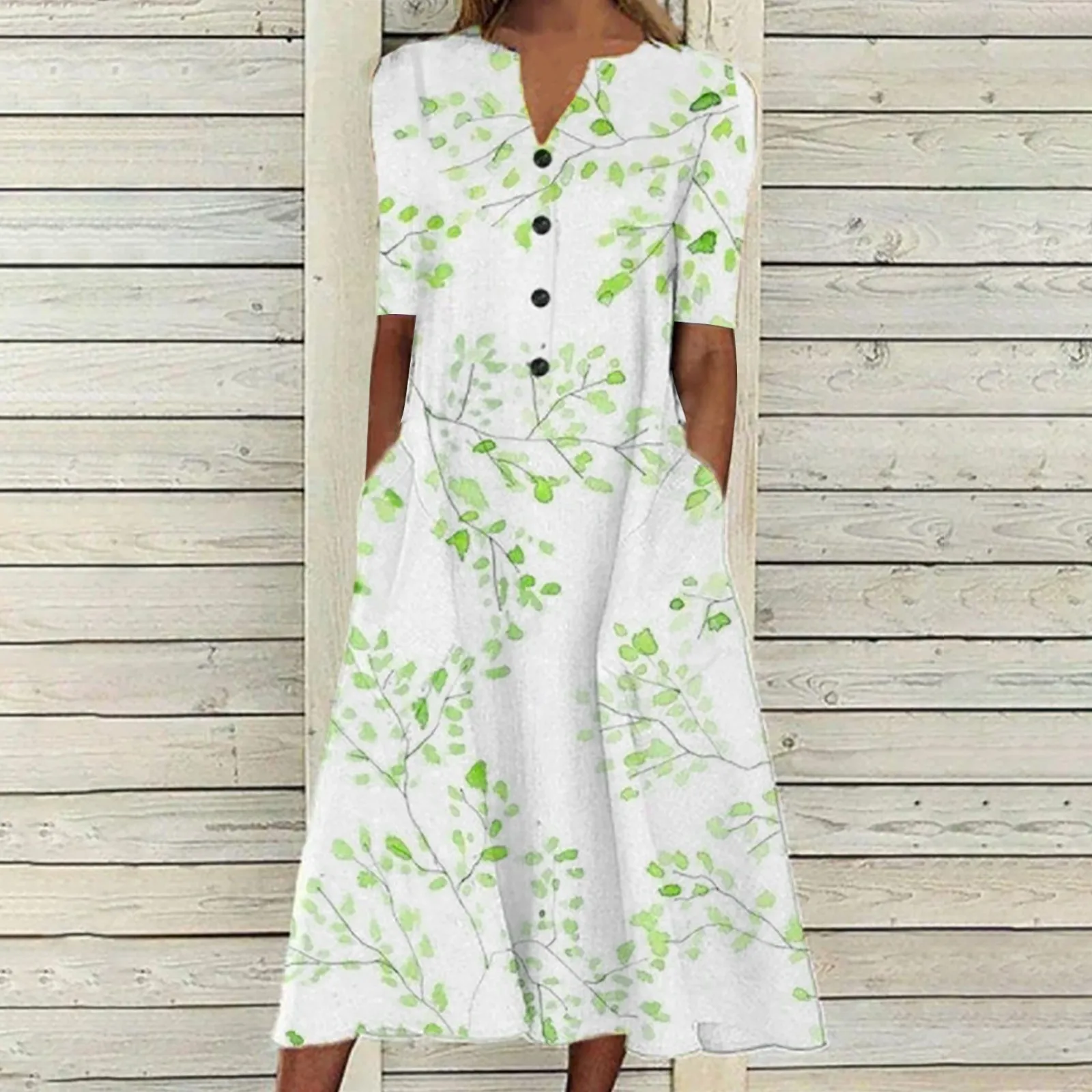 

Women Casual Summer Stripe Button V Neck Short Sleeves Pocket Long Dress Holiday Dress Floral Casual Backless Dresses for Women