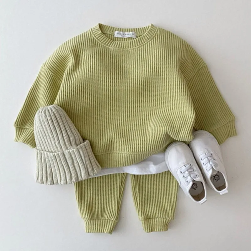 

Baby Comfortable Casual Knitting Suit Korean New Spring And Autumn Loose Sports Two Piece Suit Boys and Girls Outerwear