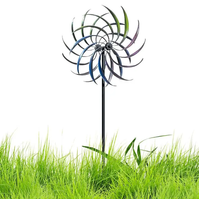 

Iron Windmill Colorful Willow Leaves Dual Direction Wind Spinner Rainbow Colored Wrought Iron Windmill For Garden Lawn Decor