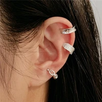 kotik fashion 3 pcs silver color geometry clip earrings for women no piercing fake cartilage earring jewelry gift