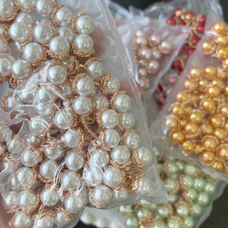 

Винтажные жемчужные пуговицы 12,5 мм для одежды, рубашек, поделок, шампанского, Золотистый металлический низ, пластиковая застежка, декоратив...