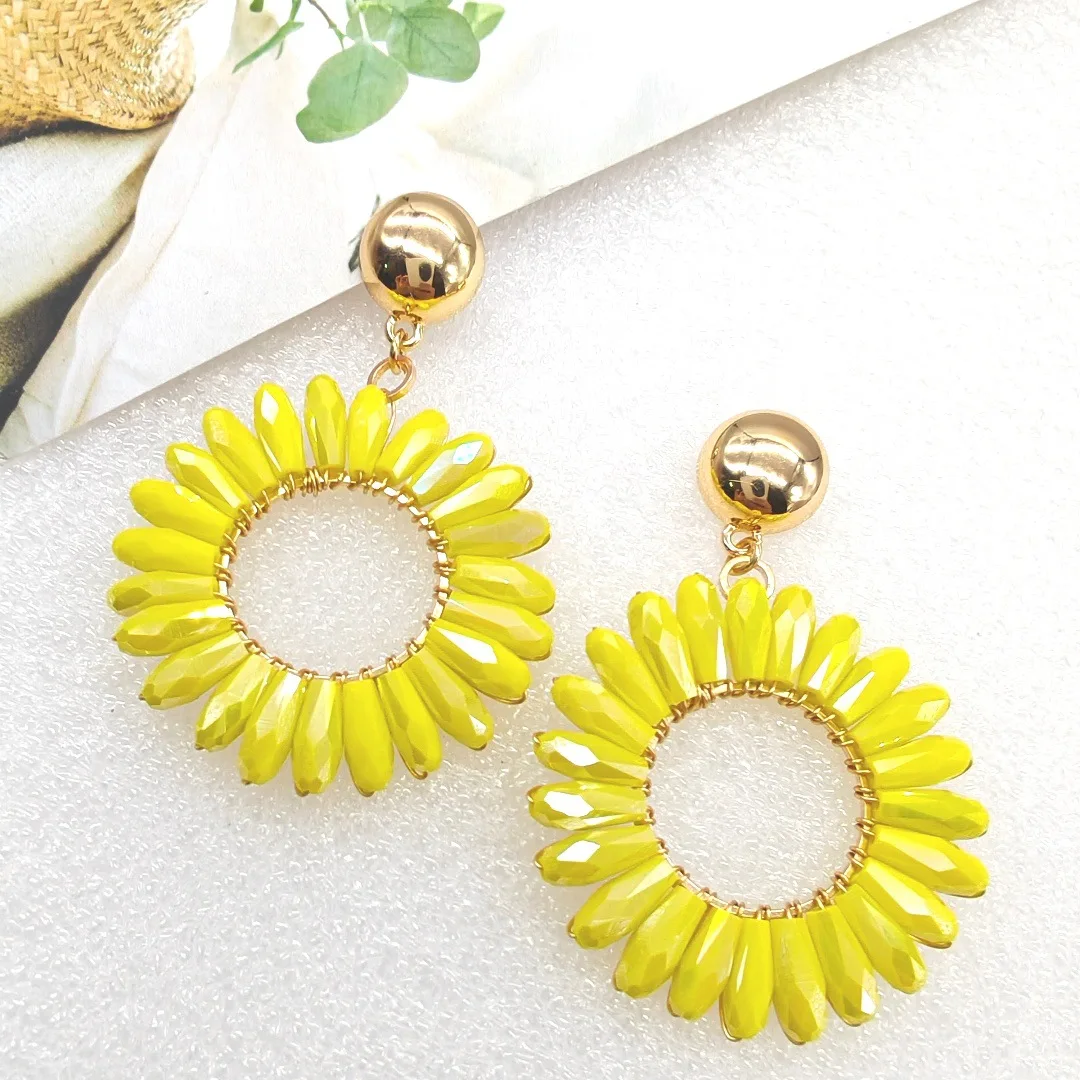 Серьги из рисовых бусин Круглый кристалл Оригинальность Ручное вязание Богемия