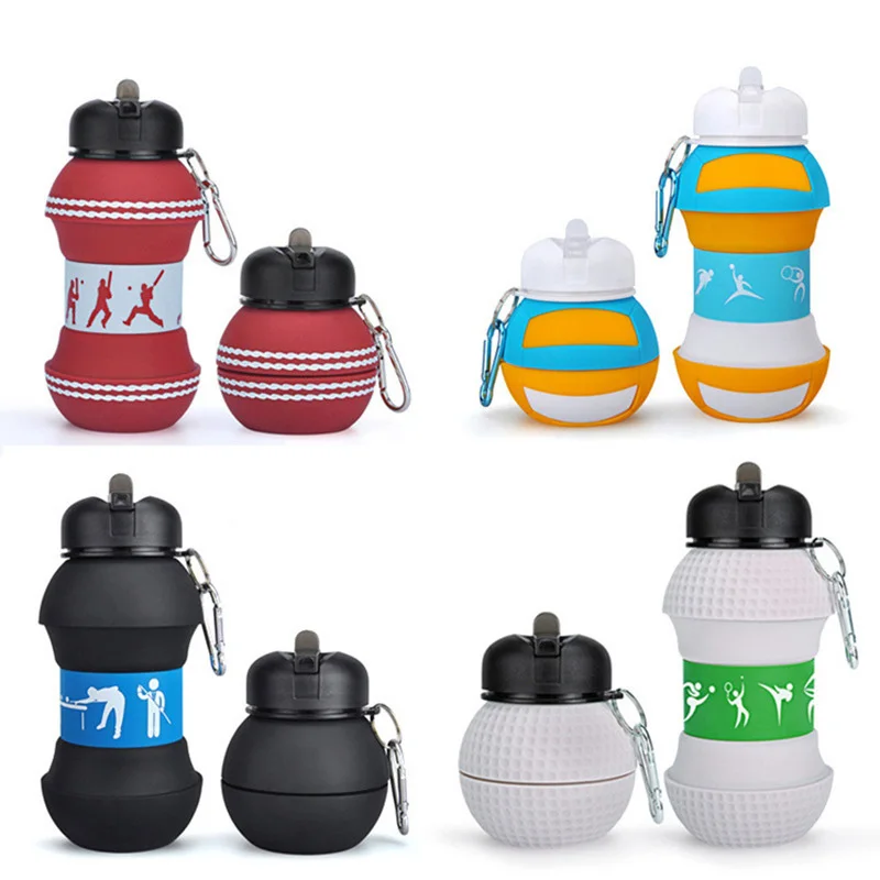 Outdoor Sports Fold Water Bottle Football Basketball Tennis Golf Leakproof Portable Silicone Kettle Travel Children Adult Bottle images - 6