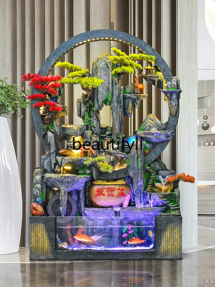 Большой рокарий аквариум текущая вода орнамент циркулирующая занавеска стена