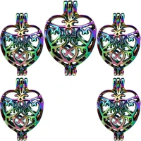 10pcs openwork love heart charms pearl cage locket aromatherapy diffuser pendant accessory for necklace keychain jewelry making