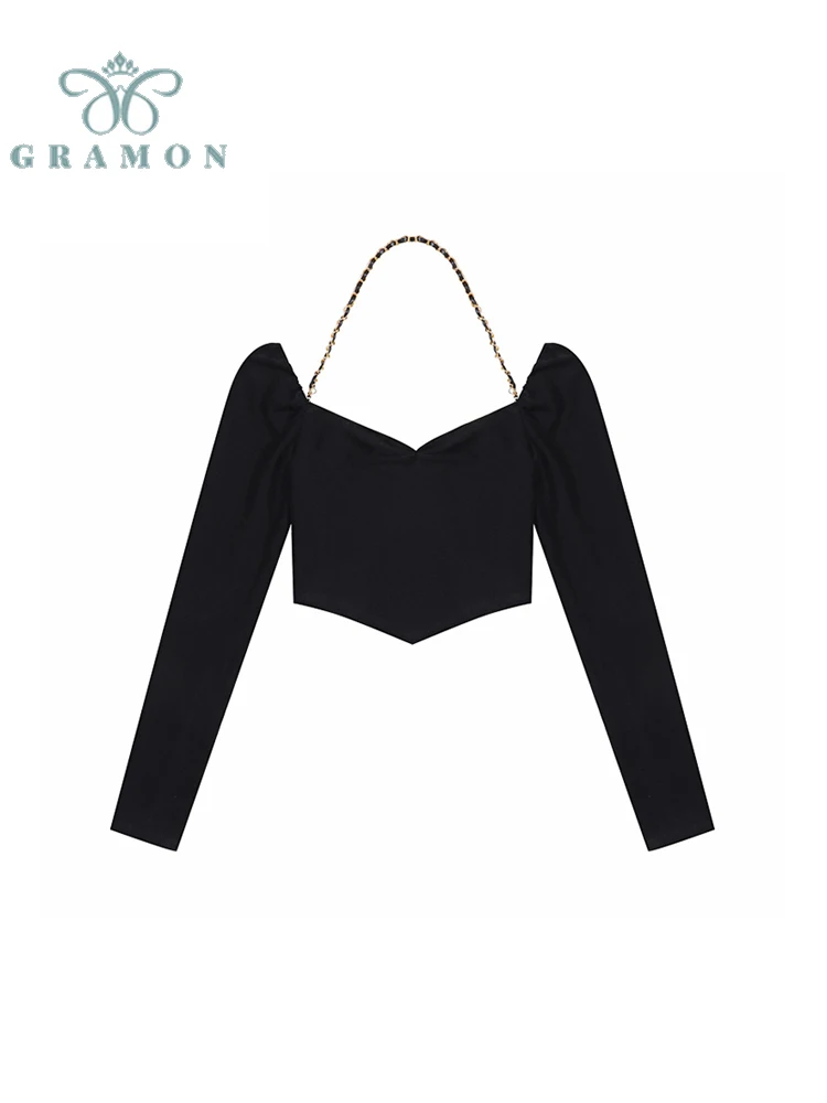 

Женская винтажная трикотажная футболка с воротником «халтер», черная уличная одежда, облегающий кроп-Топ с длинным рукавом и открытой спиной, Y2k, весна-лето 2022