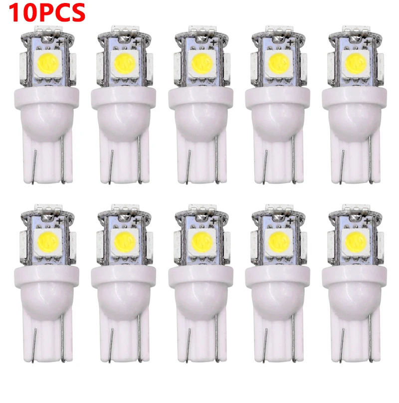

10 шт., Автомобильные светодиодные лампы T10 W5W 5W5 12 в 5050 5SMD 7000K