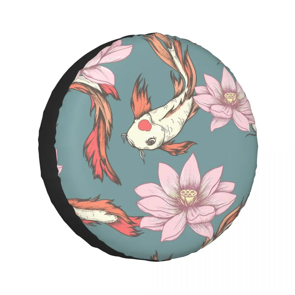 

1pcs Universal Car Spare Tire Covers Case Auto Wheel Tires Koi Carps And Lotuses Vehicle Tyre Waterproof Polyester Bag