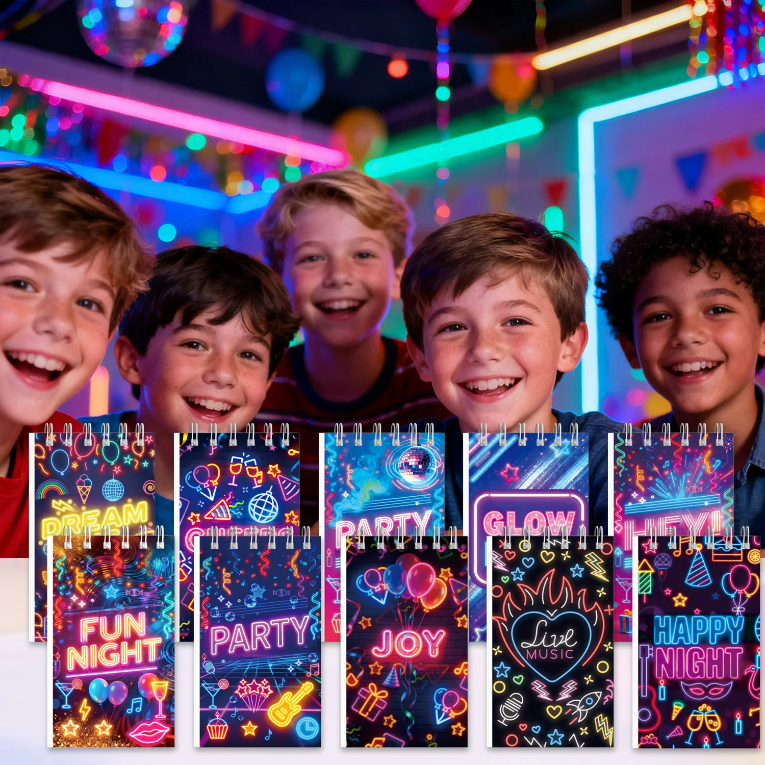 Фото Мини-блокнот Neon Glow Party, 24 страницы, с принтом «Ночная музыка и коктейли», портативный карманный блокнот, сувенир для дня рождения, канцелярские товары №4