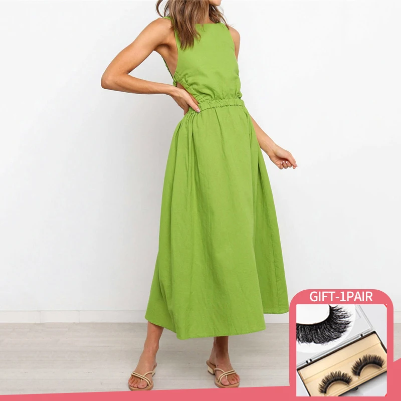 

Vintage Elegant Woman Party Dress Princess Sexy Backless Spaghetti Strap Summer Dress New Slip Green Maxi Evening Dresses 2022