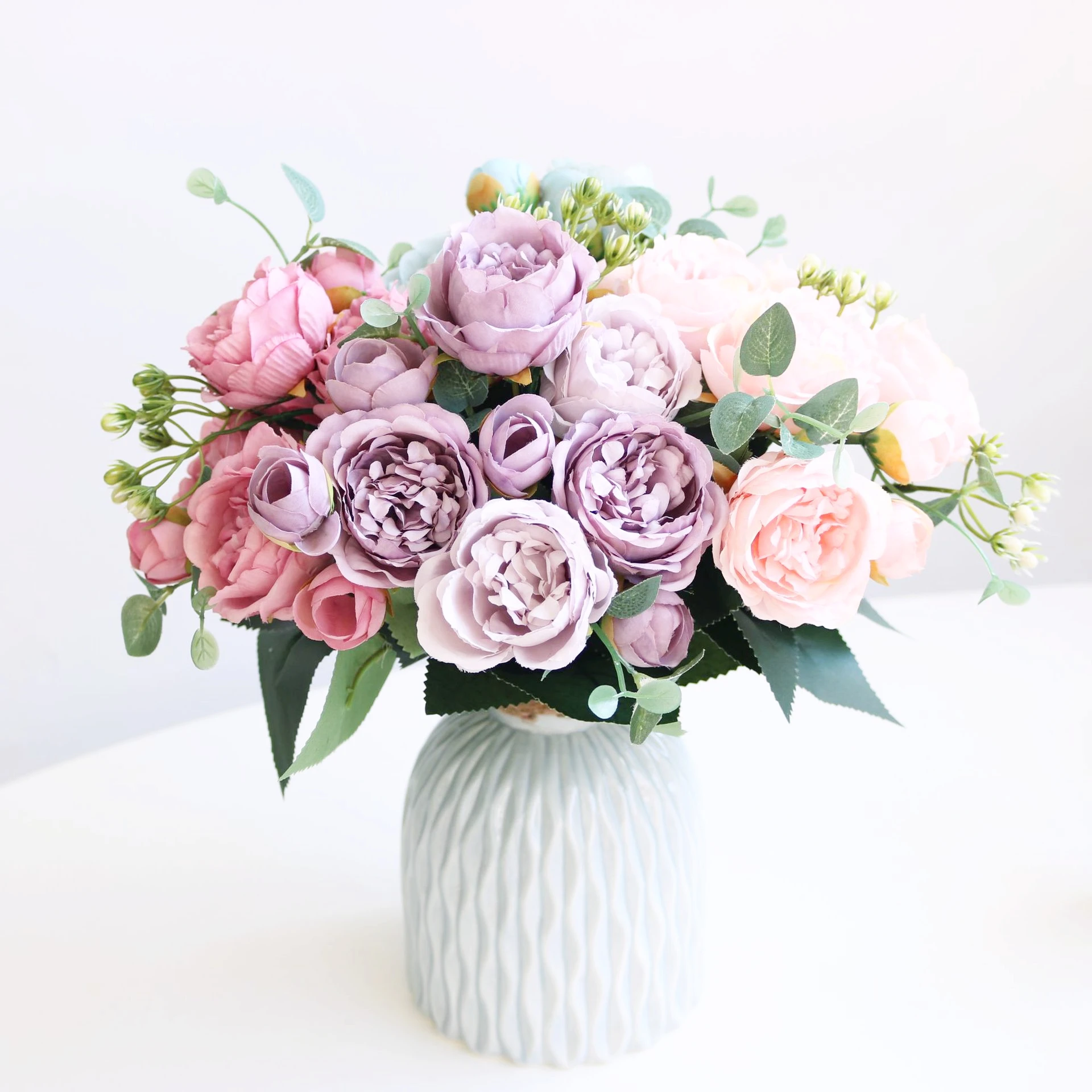 

1 pcs 30cm 5 Head Bouquet Artificial Flower Peony Home Accessories Wedding Party Scrapbook Fake Plant DIY Pompon Artificial Rose