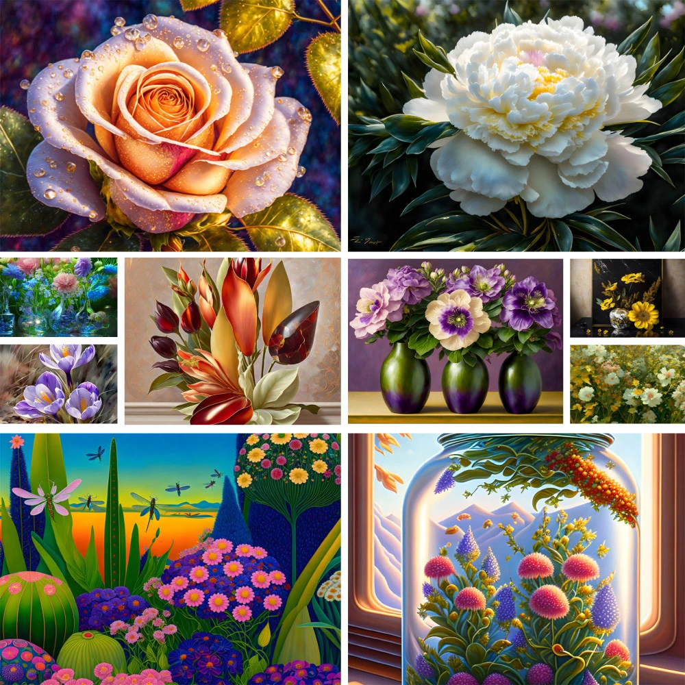 

Картина на холсте с цветами, розами, пионами, искусственными акриловыми красками, 40*50, лофт, Настенная картина для детей, искусство на стену для рисования