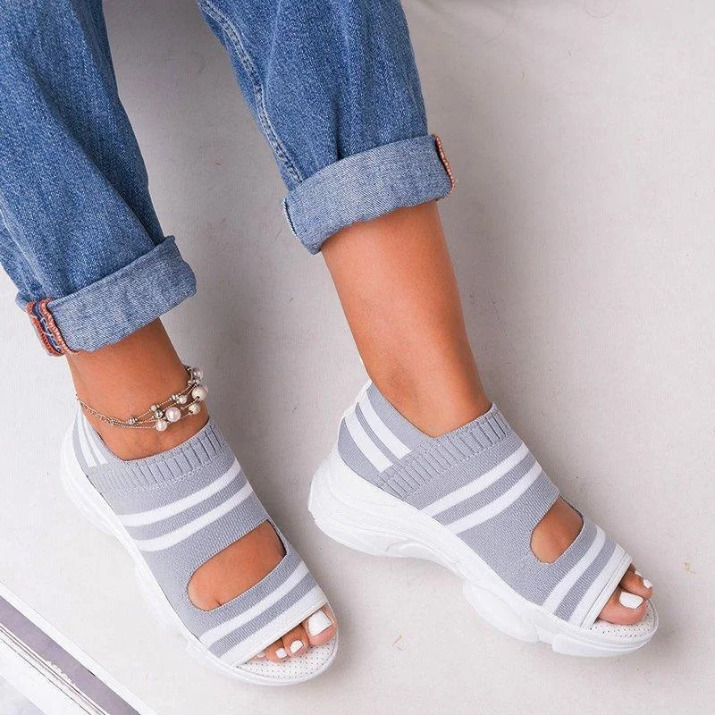 

New Women Sandals High Heels Platform Women Shoes Summer Casual Female shoes Knitting Slip On Peep Toe flat Women Sandals