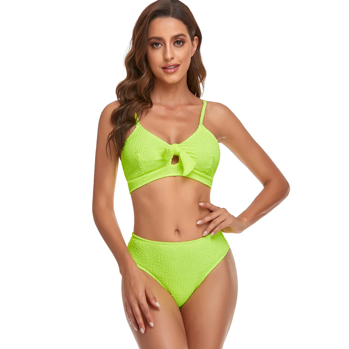 

Sexy Textured Bikini 2022 Bandeau Swimsuit Women Swimwear Push Up Bikini Set Solid Bathing Suit Beach Wear Biquini Female